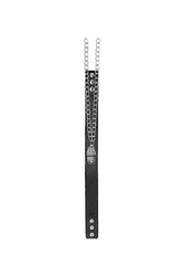 Ouch by Shots Toys - Black & White - Bonded Leather Collar with Hand Cuffs  - Black - Stag Shop