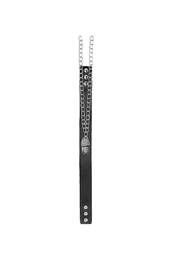 Ouch by Shots Toys - Black & White - Bonded Leather Collar with Hand Cuffs  - Black - Stag Shop