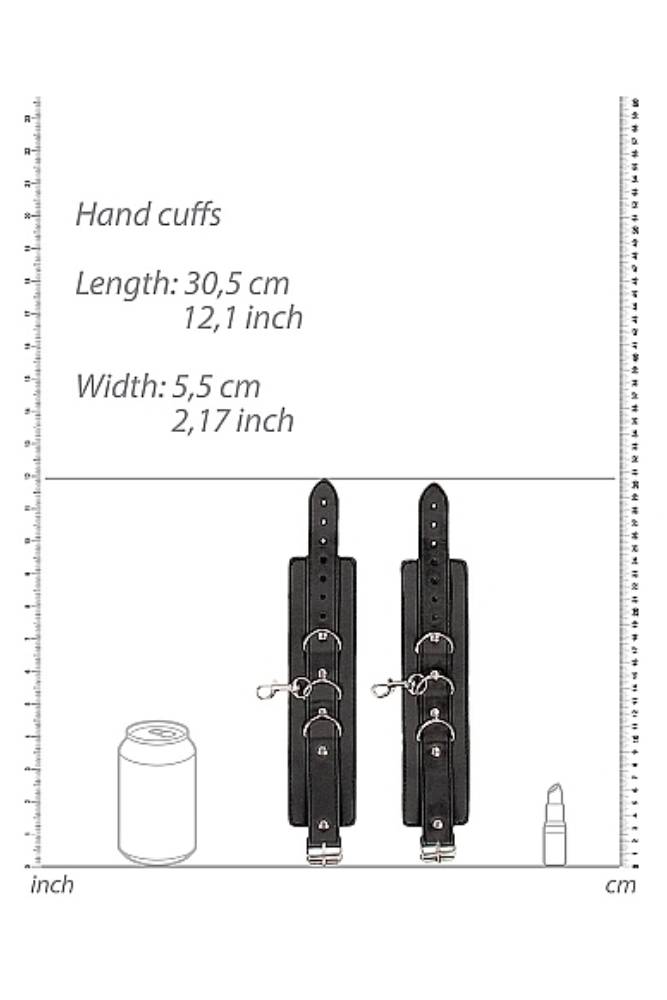 Ouch by Shots Toys - Black & White - Bonded Leather Collar with Hand Cuffs  - Black - Stag Shop
