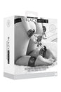 Ouch by Shots Toys - Black & White - Bonded Leather Hogtie with Hand & Ankle Cuffs - Black - Stag Shop