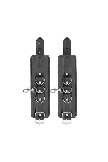 Ouch by Shots Toys - Black & White - Bonded Leather Hogtie with Hand & Ankle Cuffs - Black - Stag Shop