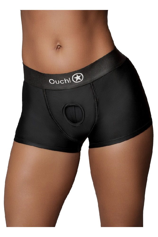Ouch by Shots Toys - Vibrating Strap-on Boxer - Black - Various Sizes - Stag Shop