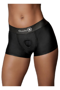 Thumbnail for Ouch by Shots Toys - Vibrating Strap-on Boxer - Black - Various Sizes - Stag Shop