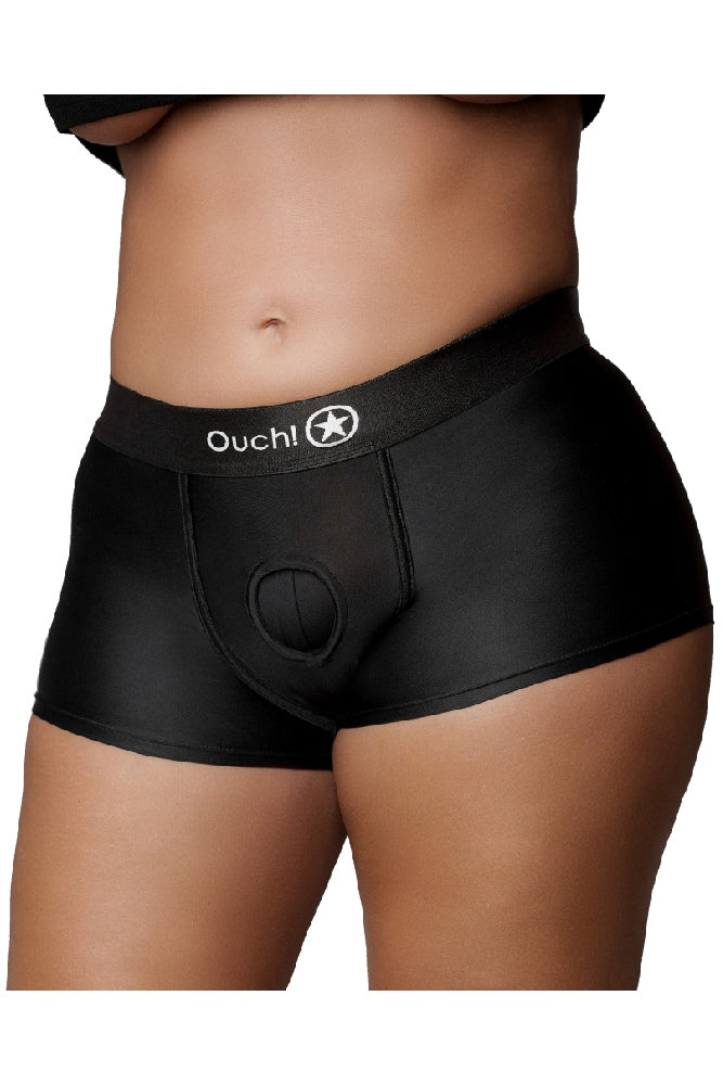 Ouch by Shots Toys - Vibrating Strap-on Boxer - Black - Various Sizes - Stag Shop