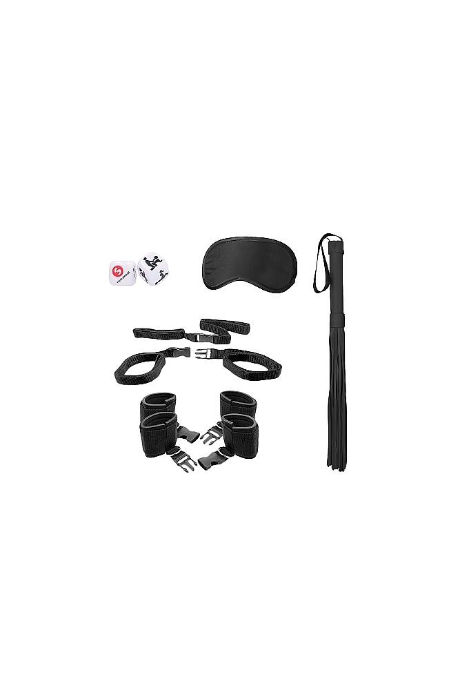 Ouch by Shots Toys - Black & White - Bed Post Bindings Restraint Kit - Black - Stag Shop
