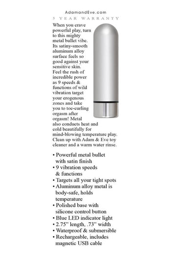 Adam & Eve - Eve's Rechargeable Silver Metal Bullet - Stag Shop