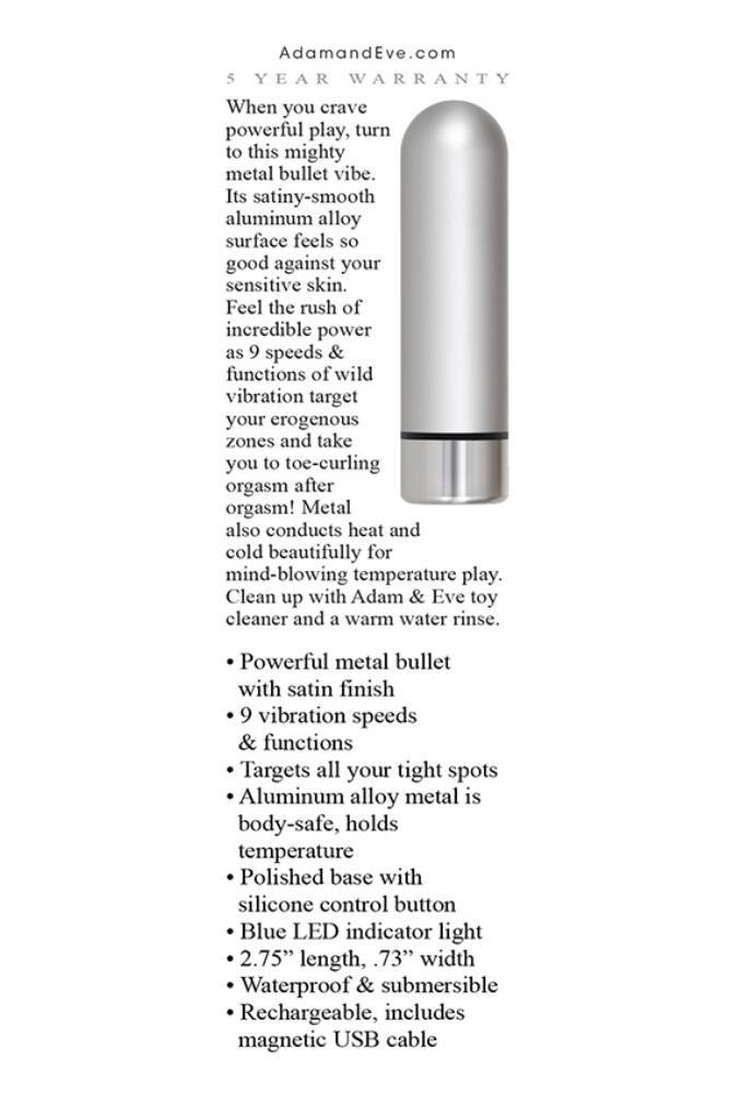 Adam & Eve - Eve's Rechargeable Silver Metal Bullet - Stag Shop