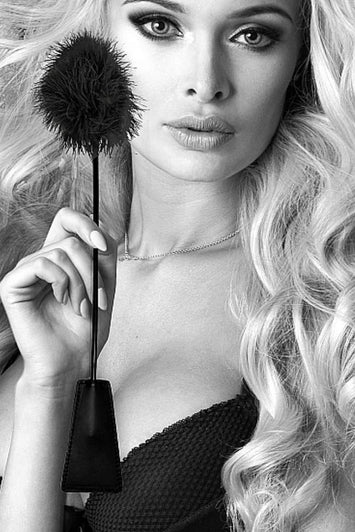 Ouch by Shots Toys - Black & White - Crop with Feather Tickler - Black - Stag Shop