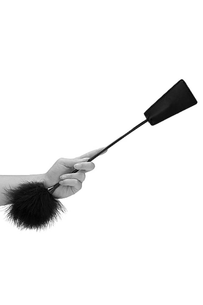 Ouch by Shots Toys - Black & White - Crop with Feather Tickler - Black - Stag Shop