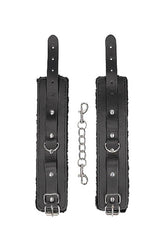 Ouch by Shots Toys - Black & White - Plush Adjustable Bonded Leather Wrist Cuffs - Black - Stag Shop