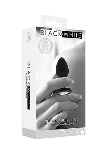 Ouch by Shots Toys - Black & White - Silicone Butt Plug with Removable Jewel - Black - Stag Shop