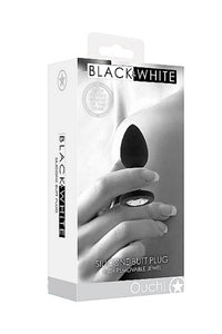 Thumbnail for Ouch by Shots Toys - Black & White - Silicone Butt Plug with Removable Jewel - Black - Stag Shop
