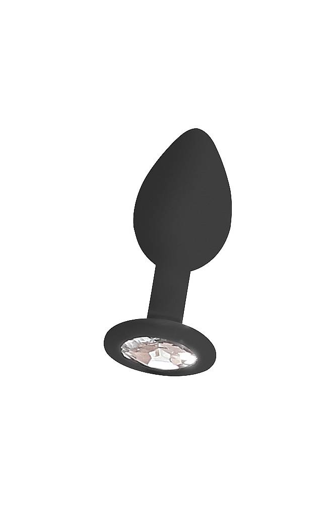 Ouch by Shots Toys - Black & White - Silicone Butt Plug with Removable Jewel - Black - Stag Shop