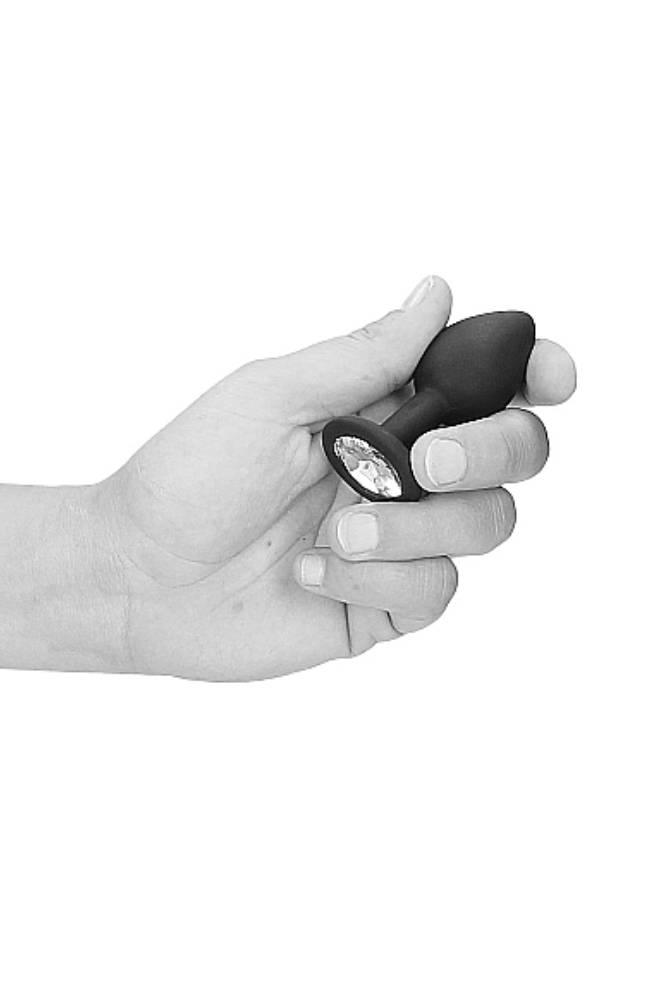 Ouch by Shots Toys - Black & White - Silicone Butt Plug with Removable Jewel - Black - Stag Shop