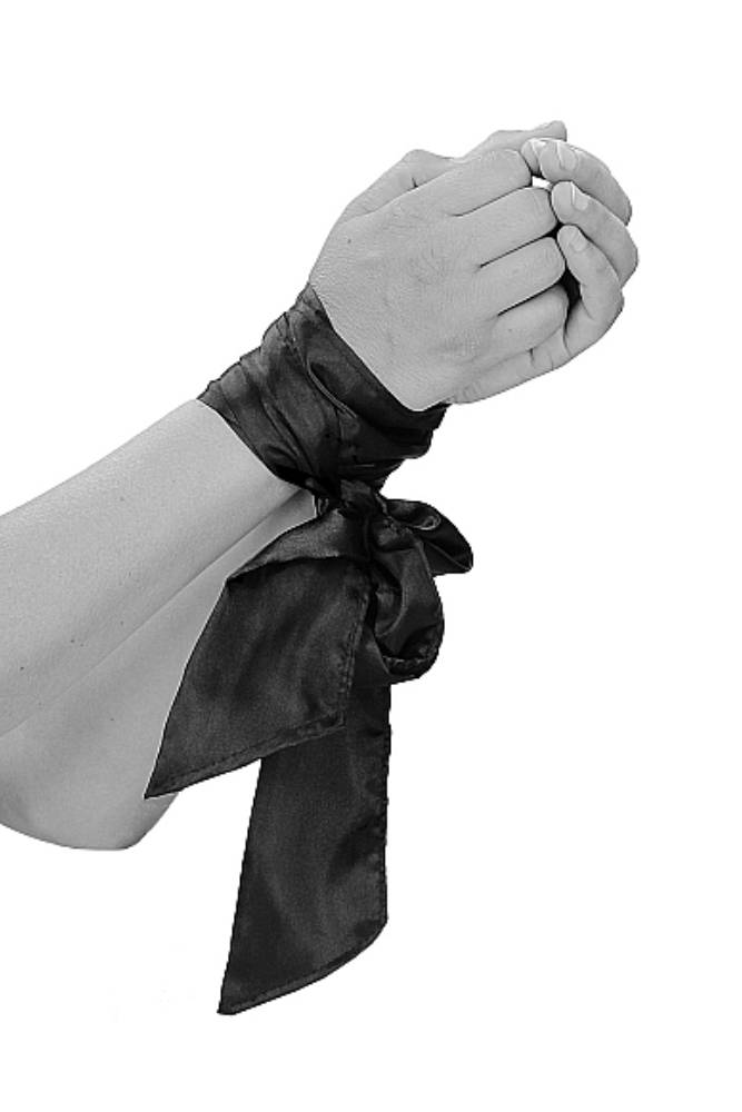 Ouch by Shots Toys - Black & White - Silky Bondage Ribbon - Black - Stag Shop