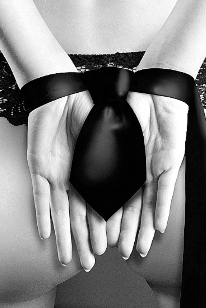 Ouch by Shots Toys - Black & White - Satin Bondage Tie - Black - Stag Shop