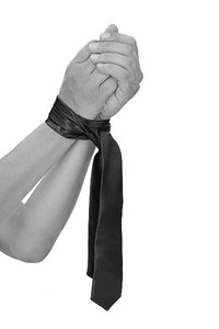 Thumbnail for Ouch by Shots Toys - Black & White - Satin Bondage Tie - Black - Stag Shop