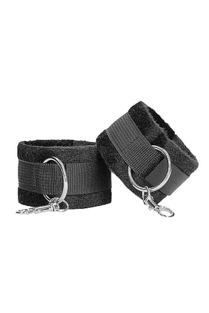 Ouch by Shots Toys - Black & White - Velcro Wrist/Ankle Cuffs with Adjustable Straps - Black - Stag Shop