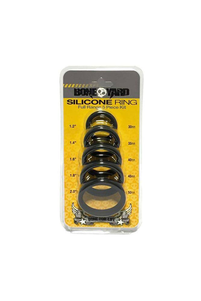 Channel 1 Releasing - Boneyard - 5-Piece Silicone Cock Ring Set - Black - Stag Shop