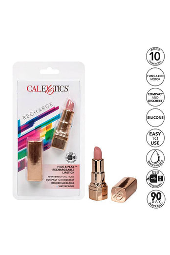 Cal Exotics - Hide & Play Rechargeable Lipstick Vibrator - Nude/Gold - Stag Shop