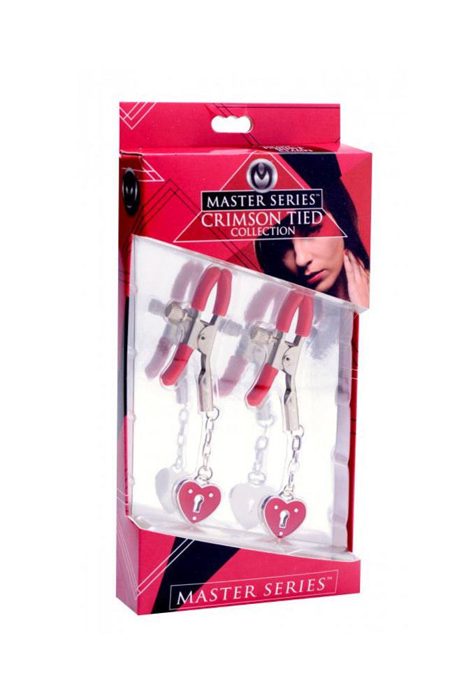 XR Brands - Master Series - Captive Heart Padlock Nipple Clamps - Red - Stag Shop