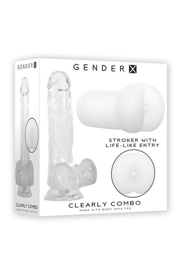 Evolved - Gender X - Clearly Combo Dildo & Stroker Set - Clear - Stag Shop