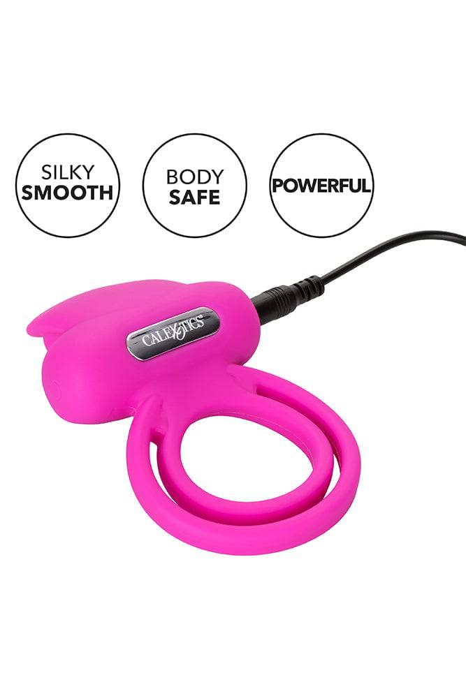 Cal Exotics - Rechargeable Dual Clit Flicker Cock Ring - Pink - Stag Shop