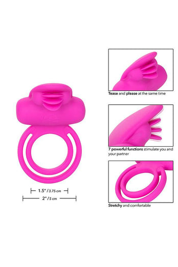 Cal Exotics - Rechargeable Dual Clit Flicker Cock Ring - Pink - Stag Shop