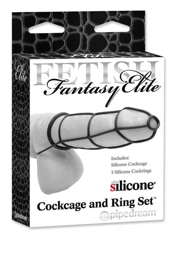 Pipedream - Fetish Fantasy Elite - Silicone Cockcage and Ring Set - Black - Stag Shop