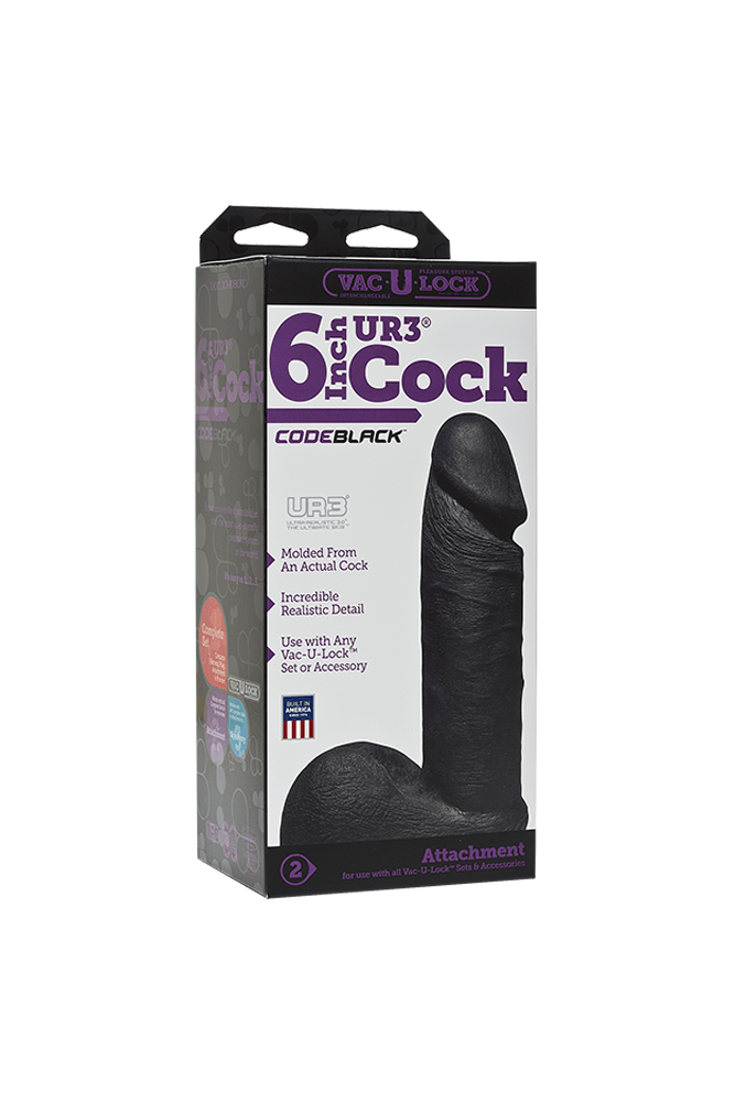 Vac-U-Lock by Doc Johnson - CodeBlack - 6 Inch Ultraskyn Cock - Stag Shop
