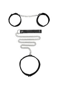 Thumbnail for Ouch by Shots Toys - Black & White - Velcro Collar with Leash & Hand Cuffs - Black - Stag Shop