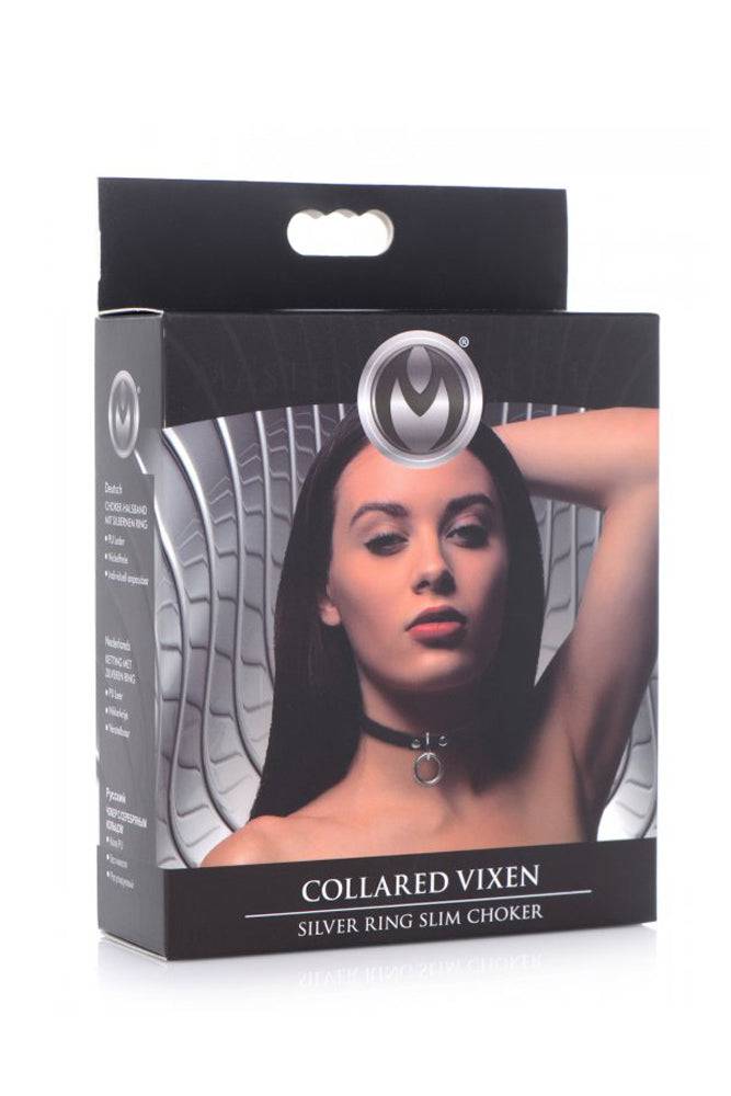 XR Brands - Master Series - Collared Vixen Silver Ring Slim Choker - Black - Stag Shop