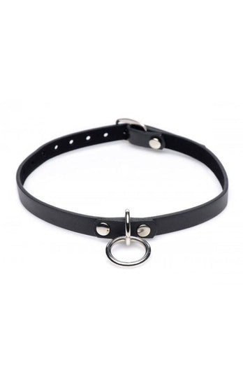 XR Brands - Master Series - Collared Vixen Silver Ring Slim Choker - Black - Stag Shop