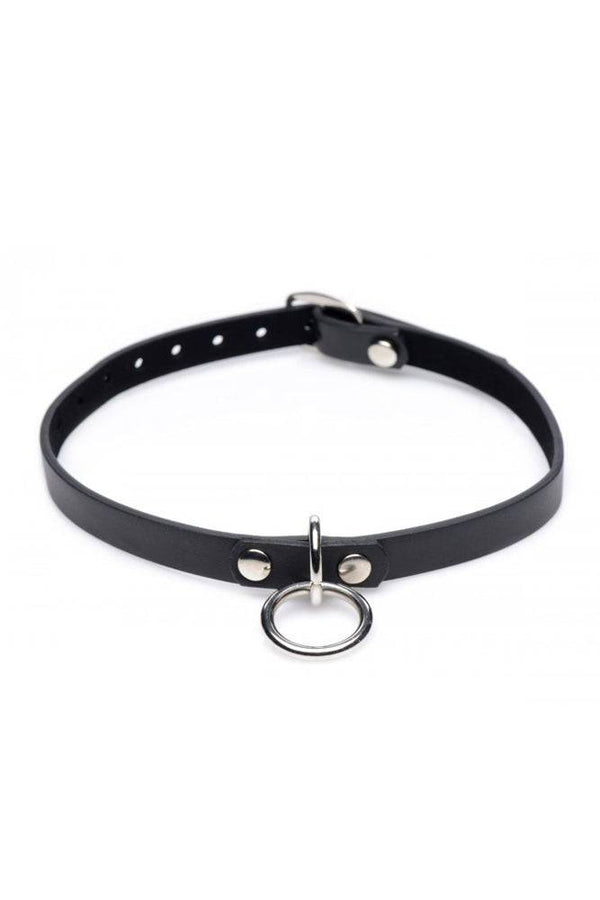 XR Brands - Master Series - Collared Vixen Silver Ring Slim Choker - Black - Stag Shop