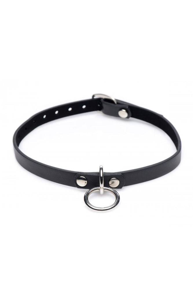 XR Brands - Master Series - Collared Vixen Silver Ring Slim Choker - Black - Stag Shop