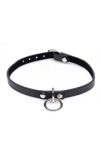 XR Brands - Master Series - Collared Vixen Silver Ring Slim Choker - Black - Stag Shop