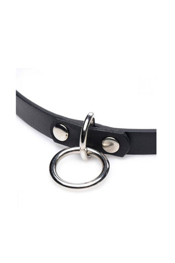 XR Brands - Master Series - Collared Vixen Silver Ring Slim Choker - Black - Stag Shop