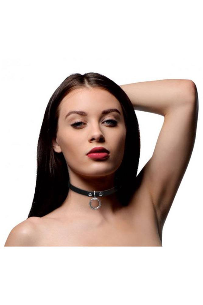 XR Brands - Master Series - Collared Vixen Silver Ring Slim Choker - Black - Stag Shop