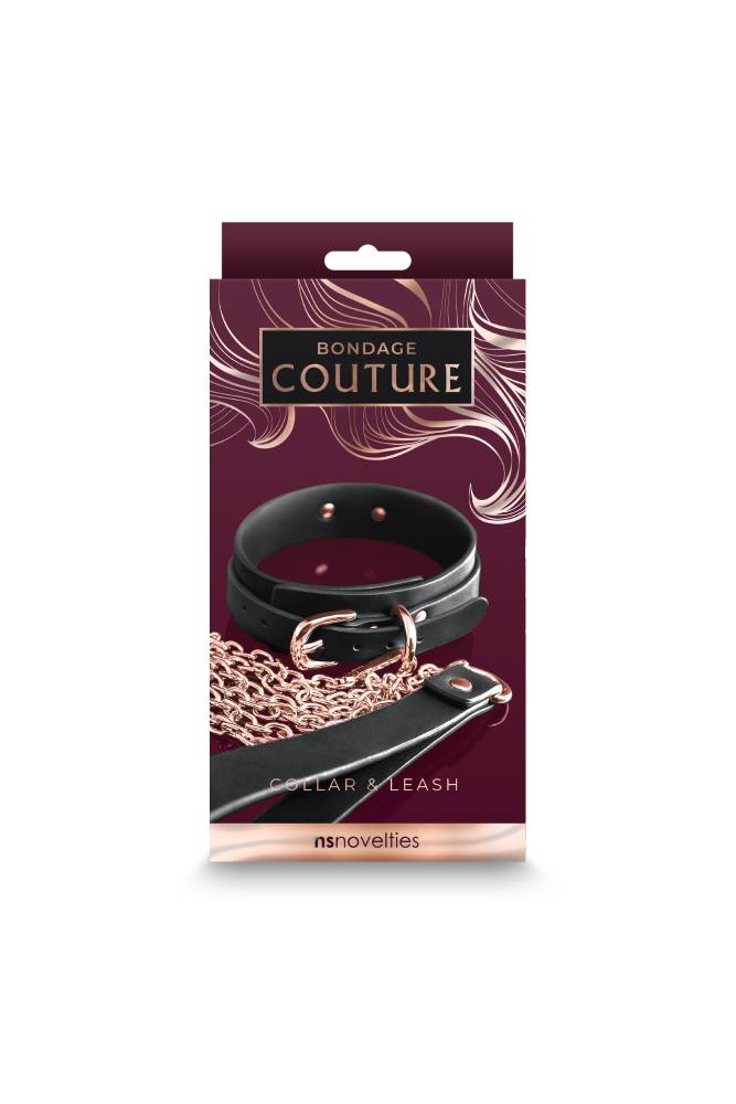NS Novelties - Bondage Couture - Collar and Leash - Black/Rose Gold - Stag Shop