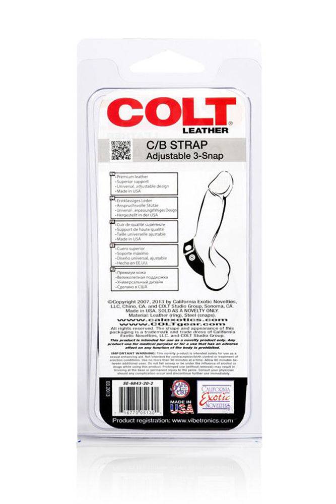 Cal Exotics - Colt - Adjustable 3 Snap Leather Cock/Ball Strap - Stag Shop