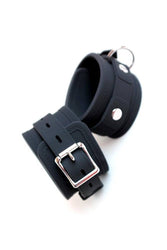 Stockroom - Locking Silicone Wrist Cuffs - Black/Silver - Stag Shop