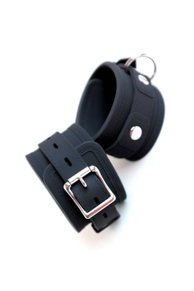 Stockroom - Locking Silicone Wrist Cuffs - Black/Silver - Stag Shop