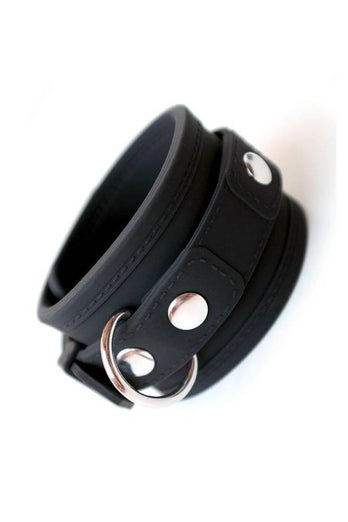 Stockroom - Locking Silicone Wrist Cuffs - Black/Silver - Stag Shop