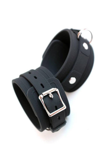 Stockroom - Locking Silicone Ankle Cuffs - Black/Silver - Stag Shop