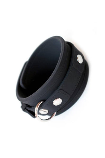 Stockroom - Locking Silicone Ankle Cuffs - Black/Silver - Stag Shop