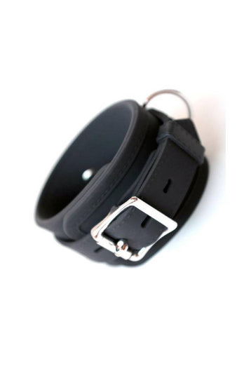 Stockroom - Locking Silicone Ankle Cuffs - Black/Silver - Stag Shop