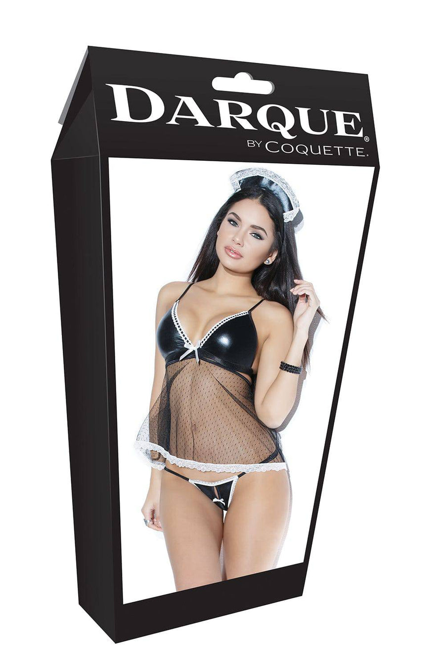 Coquette - D9333 - Babydoll & G-string - Black/White - OS - Stag Shop