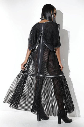 Coquette - D9379 - Fishnet Hooded Robe - Black - OS - Stag Shop