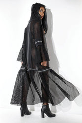 Coquette - D9379 - Fishnet Hooded Robe - Black - OS - Stag Shop