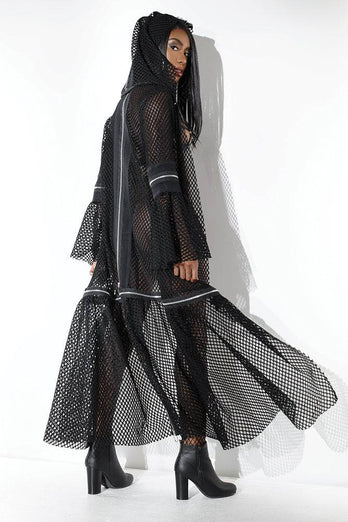 Coquette - D9379 - Fishnet Hooded Robe - Black - OS - Stag Shop